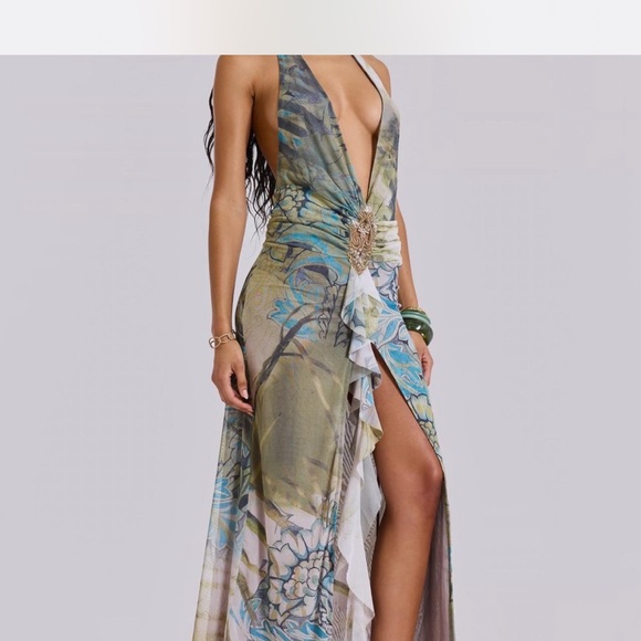 Jaded London Dresses & Skirts - Jaded London Cindy Plunge Maxi Dress in Blue and Green